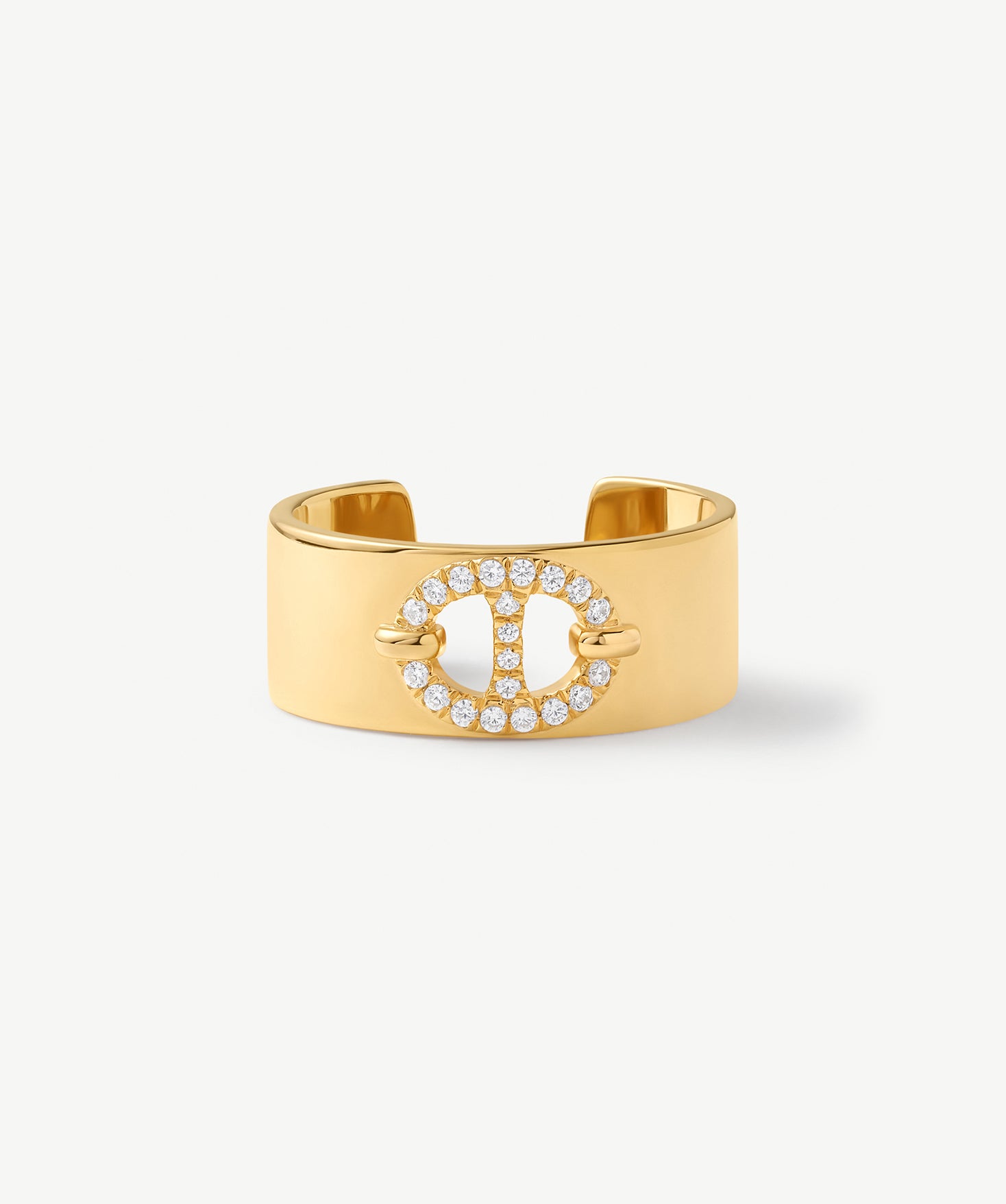 18K Gold Plated Mariner Adjustable Band Ring with Pave Diamonds – Genderless Nautical Design | MaiaMina