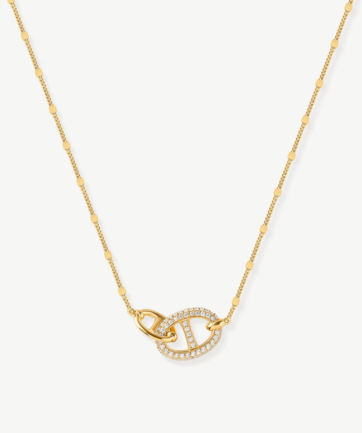 18K Gold Plated Pave Mariner Interlocking Pendant Necklace – Elegant Geometric Jewelry | MaiaMina