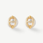 18K Gold Plated Pearl Stud Earrings with Pave Mariner Design – Elegant Nautical Jewelry | MaiaMina