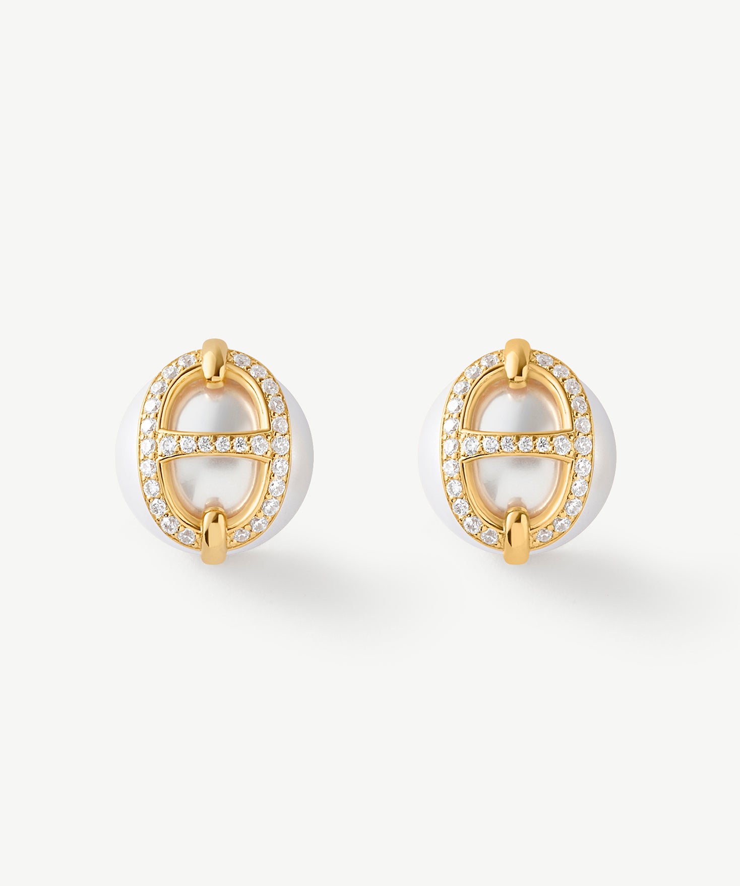 18K Gold Plated Pearl Stud Earrings with Pave Mariner Design – Elegant Nautical Jewelry | MaiaMina