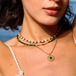 Emerald Beaded Necklace with 18K Gold Plated Accents | Elegant Women's Jewelry | MaiaMina