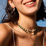 Emerald Beaded Necklace with 18K Gold Plated Accents | Elegant Women's Jewelry | MaiaMina