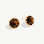 Classic Tiger's Eye and 18K Gold Plated Sterling Silver Stud Earrings | Elegant Women's Jewelry | MaiaMina