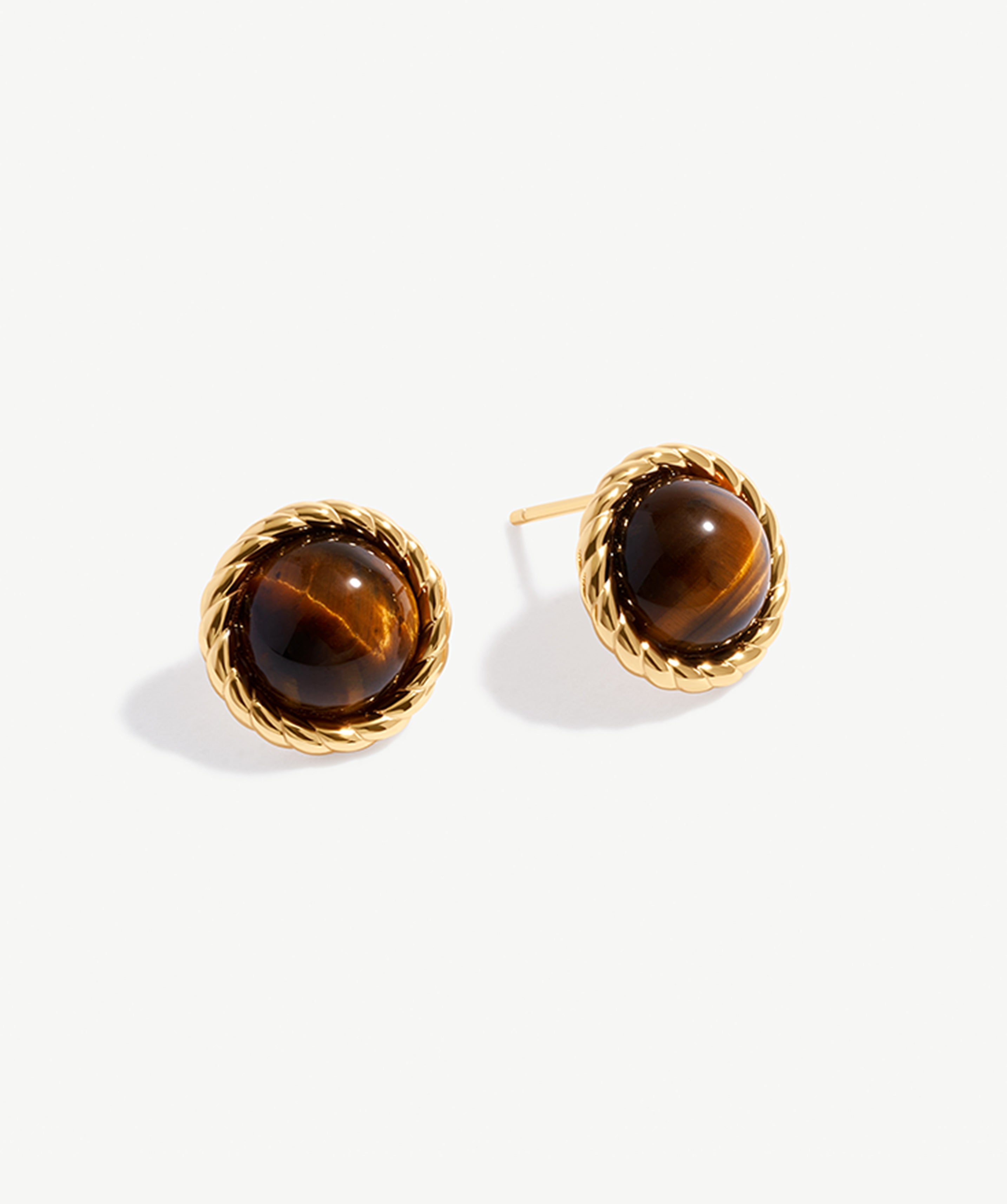 Classic Tiger's Eye and 18K Gold Plated Sterling Silver Stud Earrings | Elegant Women's Jewelry | MaiaMina