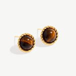 Classic Tiger's Eye and 18K Gold Plated Sterling Silver Stud Earrings | Elegant Women's Jewelry | MaiaMina