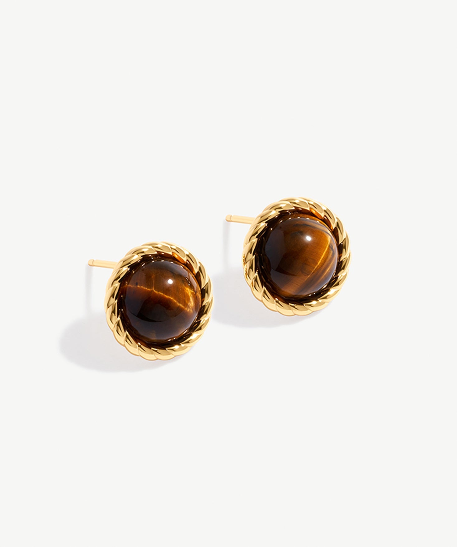 Classic Tiger's Eye and 18K Gold Plated Sterling Silver Stud Earrings | Elegant Women's Jewelry | MaiaMina