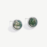 Natural Moss Agate and Rhodium Plated Recycled Sterling Silver Stud Earrings | Unique Women's Jewelry | MaiaMina