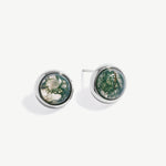 Natural Moss Agate and Rhodium Plated Recycled Sterling Silver Stud Earrings | Unique Women's Jewelry | MaiaMina