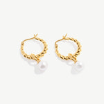 Elegant Twisted Gold Hoop Earrings with Pearl Drop | 18K Gold Plated Sterling Silver | MaiaMina Jewelry for Women