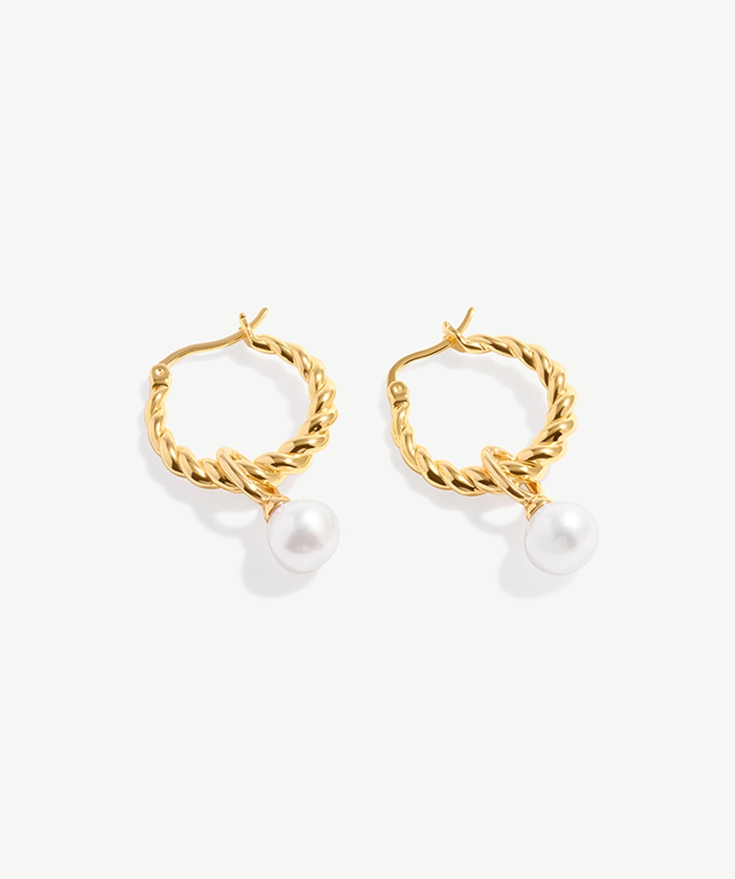 Elegant Twisted Gold Hoop Earrings with Pearl Drop | 18K Gold Plated Sterling Silver | MaiaMina Jewelry for Women