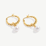 Elegant Twisted Gold Hoop Earrings with Pearl Drop | 18K Gold Plated Sterling Silver | MaiaMina Jewelry for Women