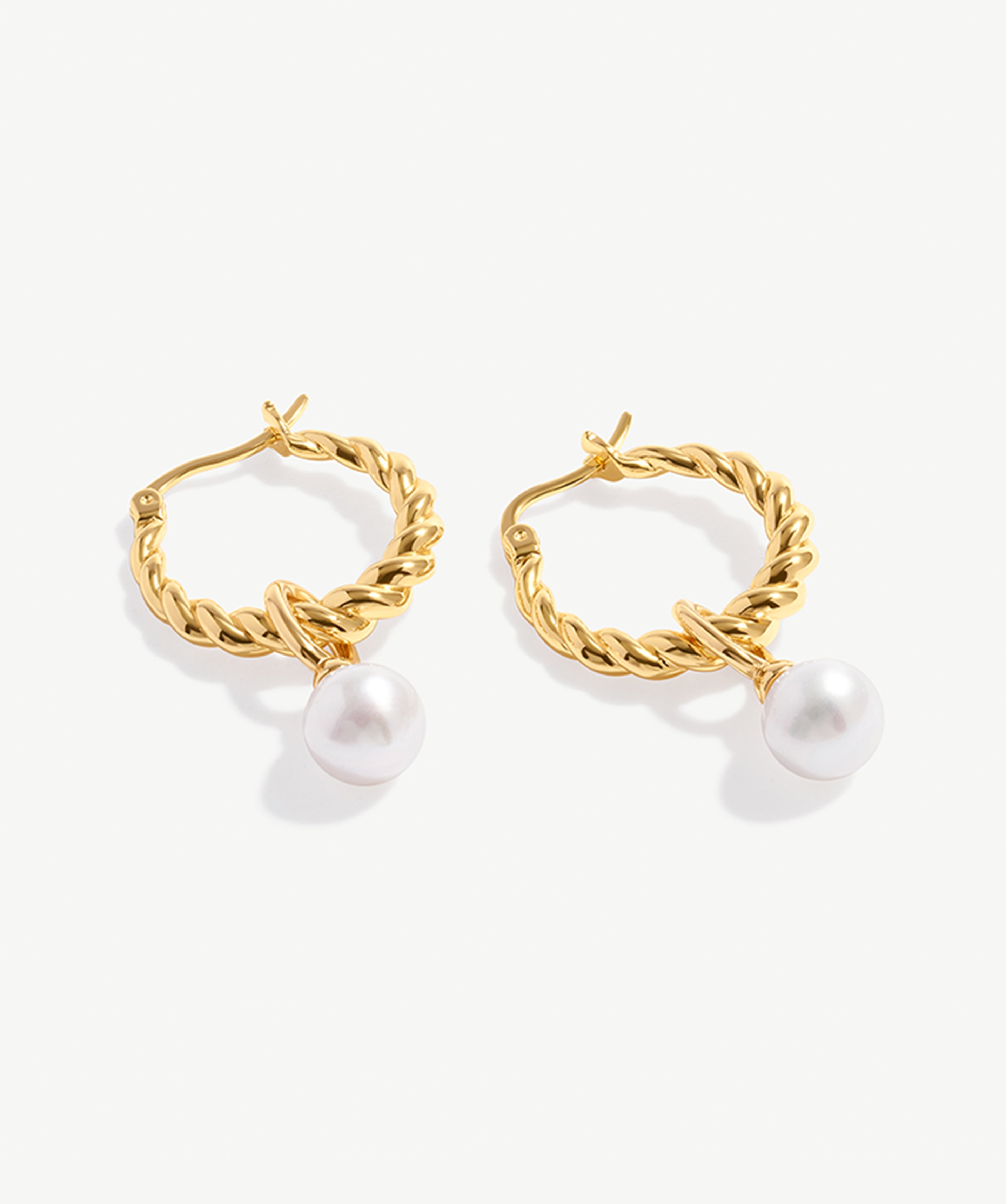 Elegant Twisted Gold Hoop Earrings with Pearl Drop | 18K Gold Plated Sterling Silver | MaiaMina Jewelry for Women