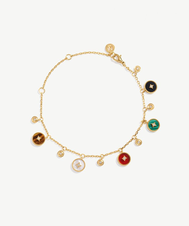 Elegant Multistone Bracelet with White Mother-of-Pearl, Malachite, Tiger’s Eye, Red Agate, and Black Agate | MaiaMina