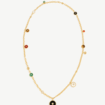 Elegant Multi-Way Necklace with White Mother-of-Pearl, Malachite, Tiger’s Eye, Red Agate, and Black Agate | MaiaMina