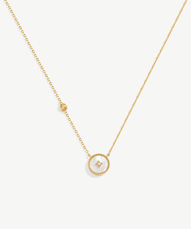 Elegant Chinese-Inspired Gold Necklace with White Mother-of-Pearl Pendant | MaiaMina
