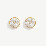 Elegant Pearl and Zircon Stud Earrings with Gold Beaded Edge | MaiaMina