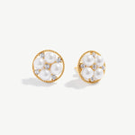 Elegant Pearl and Zircon Stud Earrings with Gold Beaded Edge | MaiaMina