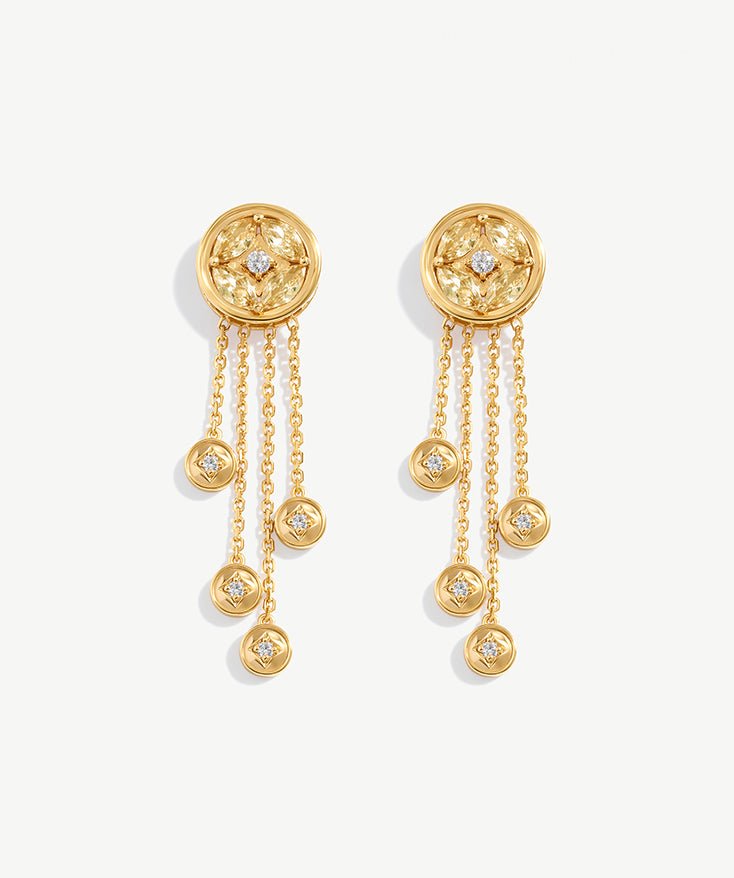 Elegant Drop Earrings with Champagne Zircon and Tassel Details | MaiaMina