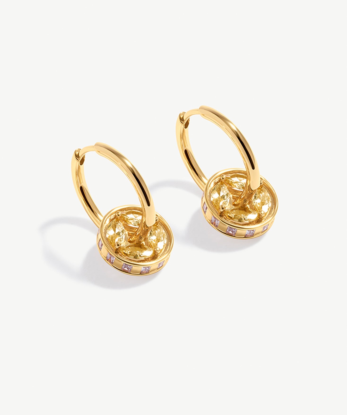 Versatile Gold Hoop Earrings with Detachable Coin Pendant and Champagne Marquise Stones | MaiaMina