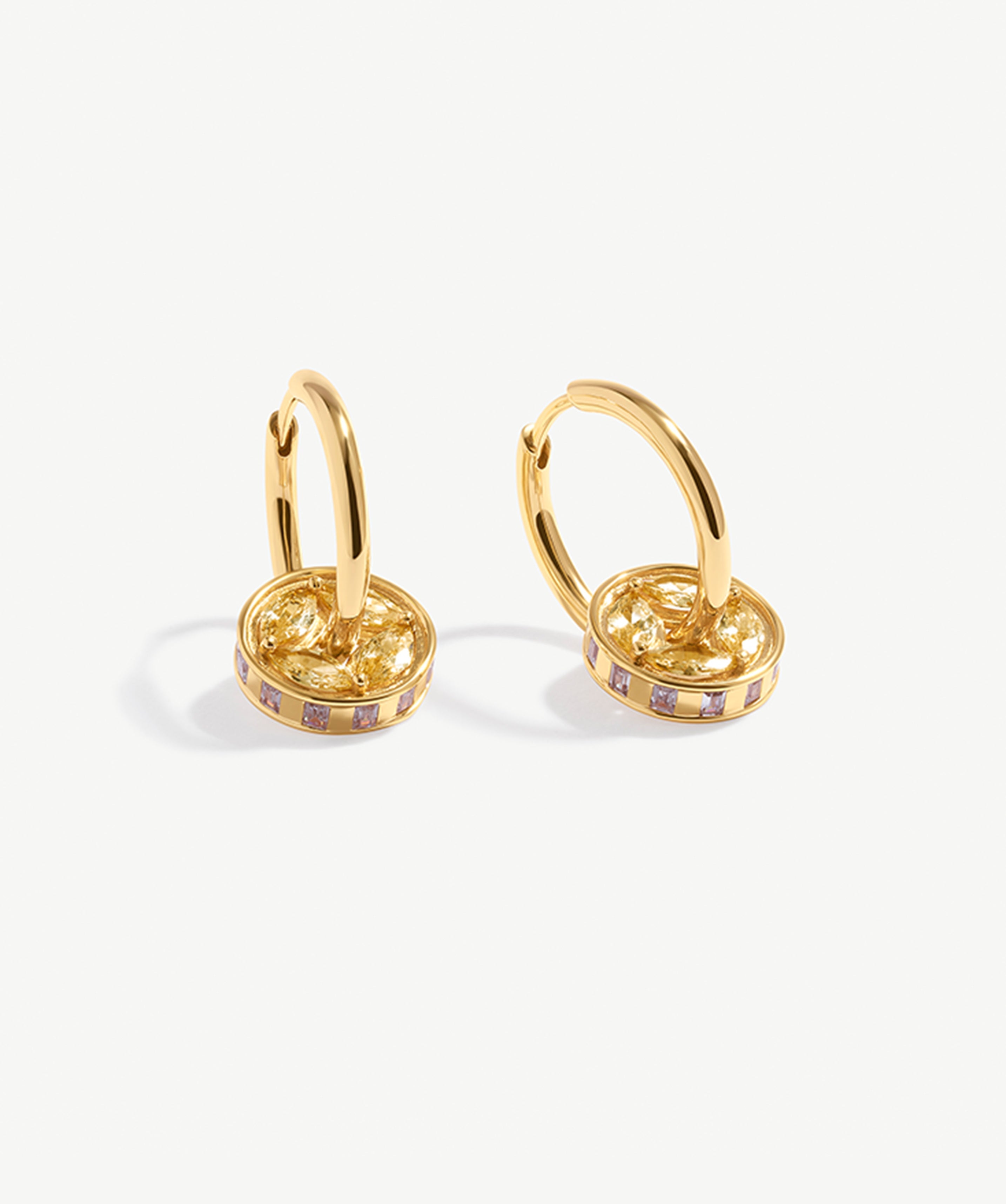 Versatile Gold Hoop Earrings with Detachable Coin Pendant and Champagne Marquise Stones | MaiaMina