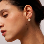 Elegant Gold Drop Earrings with Champagne Marquise Stones and Coin Design | MaiaMina