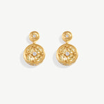 Elegant Gold Drop Earrings with Champagne Marquise Stones and Coin Design | MaiaMina