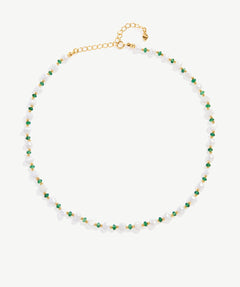 Gold-Plated Lab Emerald and Pearl Necklace | MaiaMina Jewelry