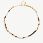 Tiger's Eye, Pearl, and 18K Gold Plated Sterling Silver Beaded Necklace | Elegant Women's Jewelry | MaiaMina