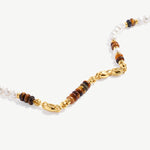 Tiger's Eye, Pearl, and 18K Gold Plated Sterling Silver Beaded Necklace | Elegant Women's Jewelry | MaiaMina