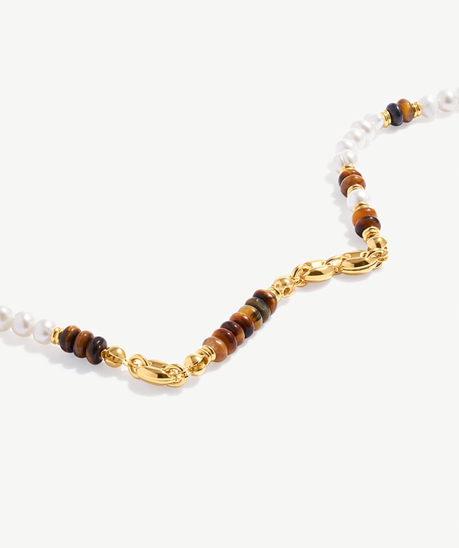 Tiger's Eye, Pearl, and 18K Gold Plated Sterling Silver Beaded Necklace | Elegant Women's Jewelry | MaiaMina