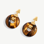 Vintage Tiger's Eye Drop Earrings, Gemstone Earrings with 18K Gold Plated on Sterling Silver | MaiaMina