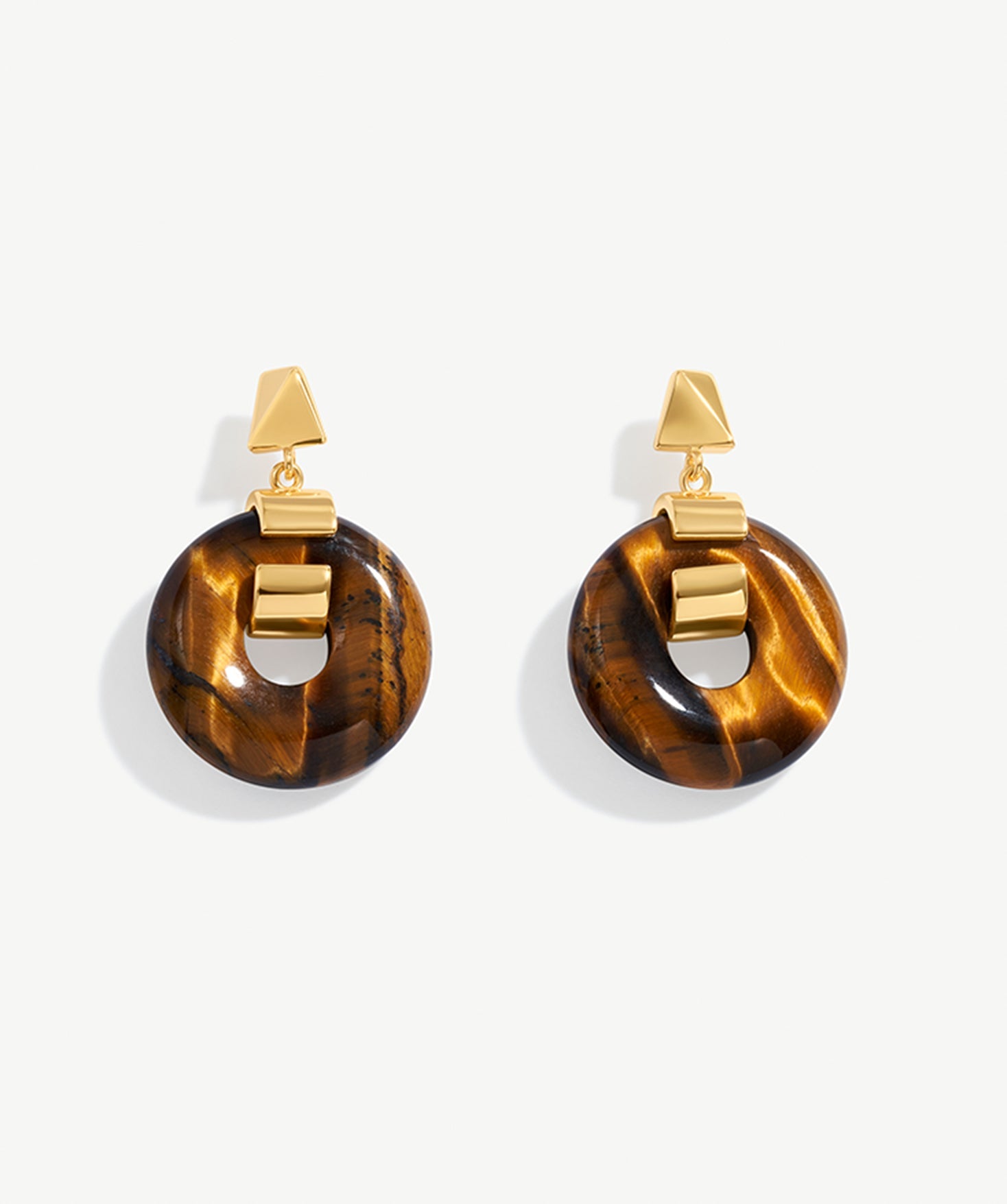 Vintage Tiger's Eye Drop Earrings, Gemstone Earrings with 18K Gold Plated on Sterling Silver | MaiaMina