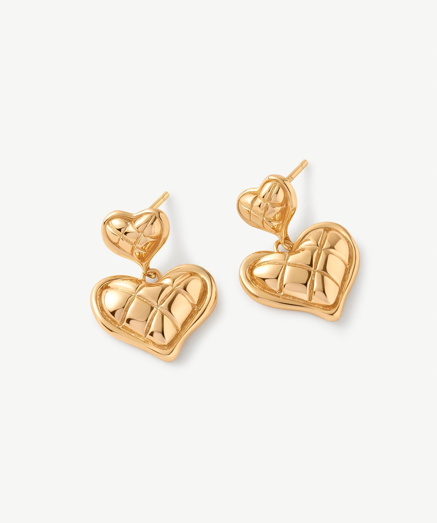 18K Gold Plated Chunky Waffle Heart Drop Earrings – Vintage Modern Romance | MaiaMina