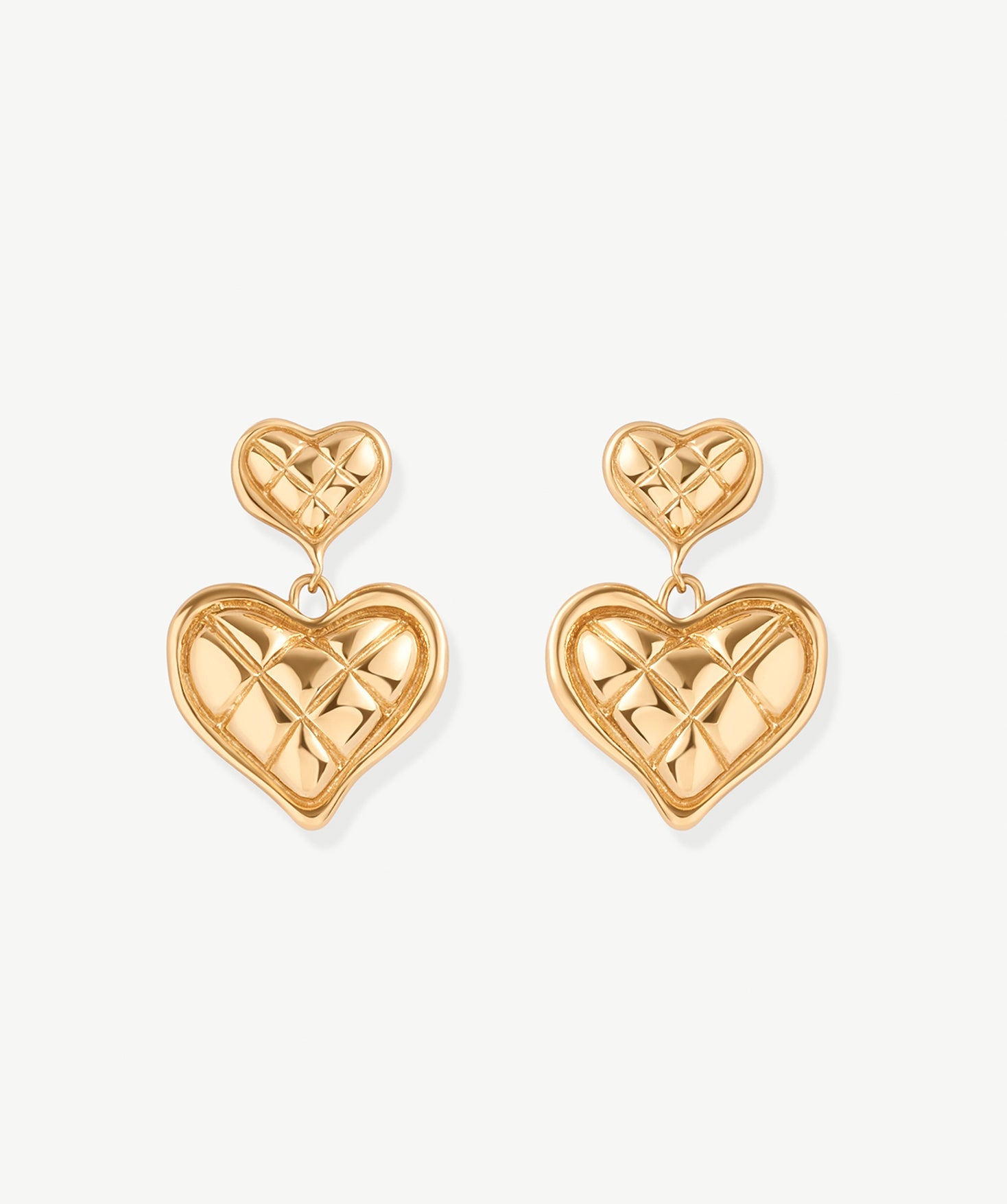 18K Gold Plated Chunky Waffle Heart Drop Earrings – Vintage Modern Romance | MaiaMina