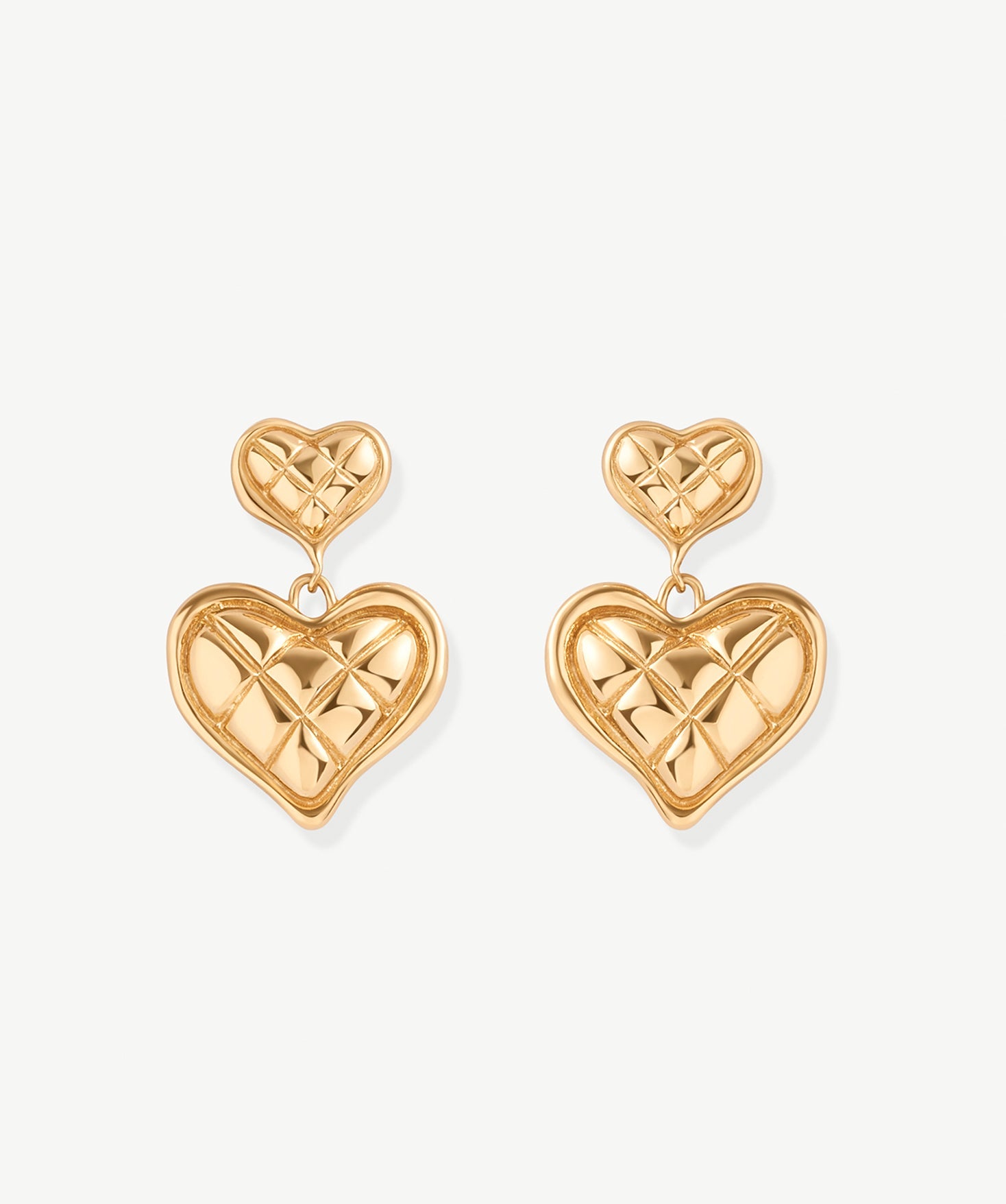 18K Gold Plated Chunky Waffle Heart Drop Earrings – Vintage Modern Romance | MaiaMina