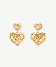 18K Gold Plated Chunky Waffle Heart Drop Earrings – Vintage Modern Romance | MaiaMina