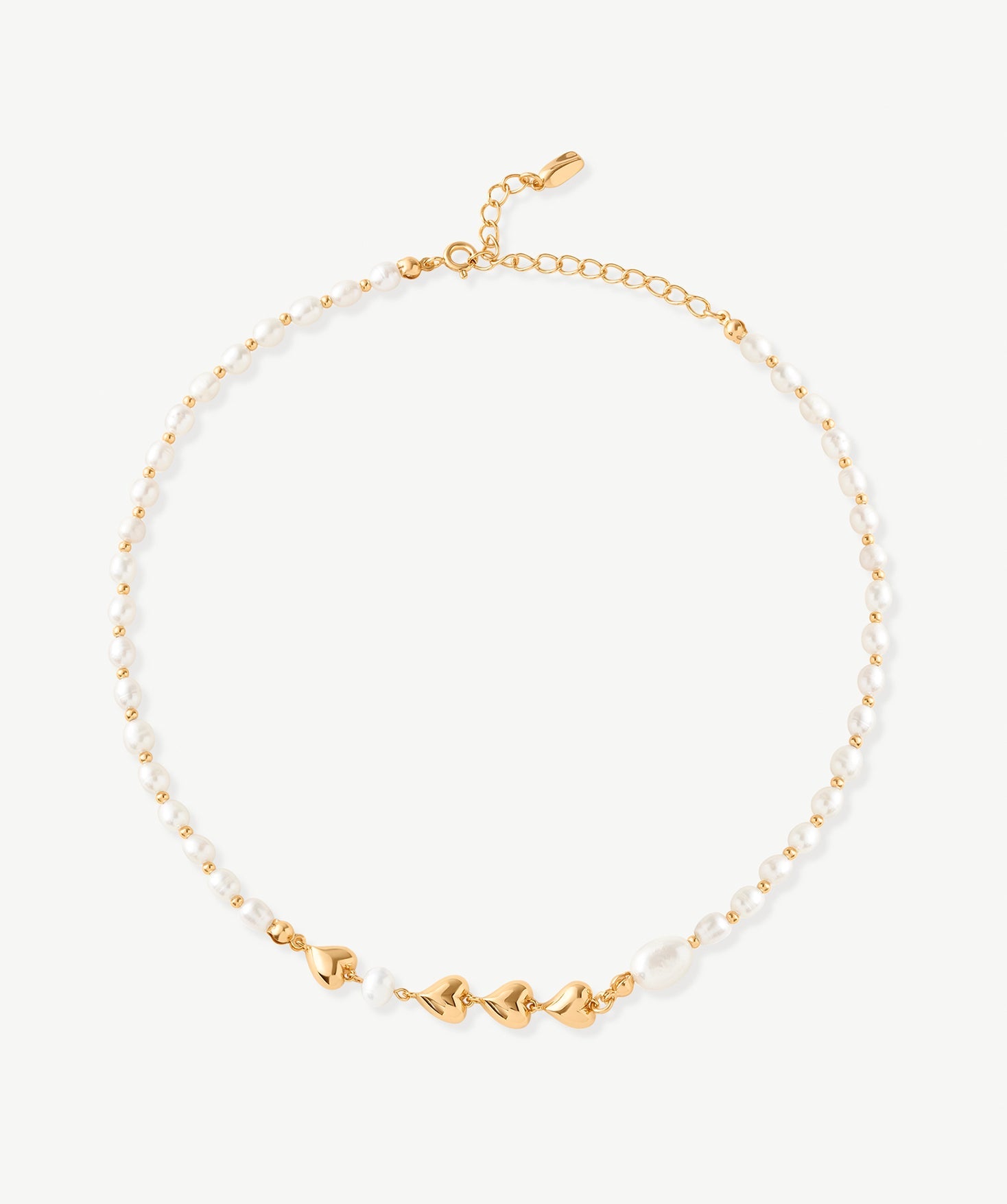 18K Gold Plated Pearl Beaded Puff Heart Necklace – Timeless Elegance | MaiaMina