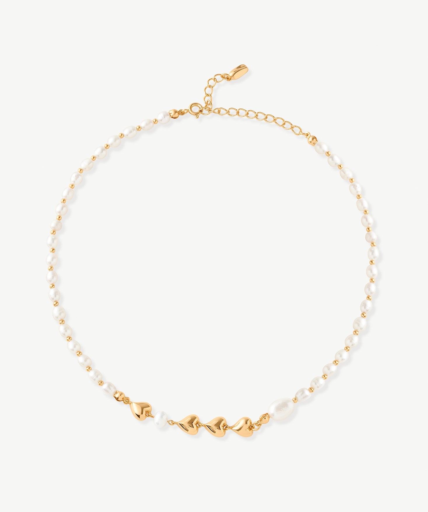 18K Gold Plated Pearl Beaded Puff Heart Necklace – Timeless Elegance | MaiaMina