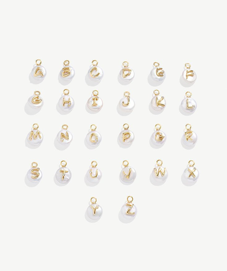 Personalized Alphabet Charms, 18K Gold Plated Baroque Pearl A-Z Letter Pendant for Women | MaiaMina 