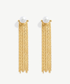 Elegant Pearl and 18K Gold Plated Sterling Silver Tassel Drop Earrings | Women's Jewelry | MaiaMina