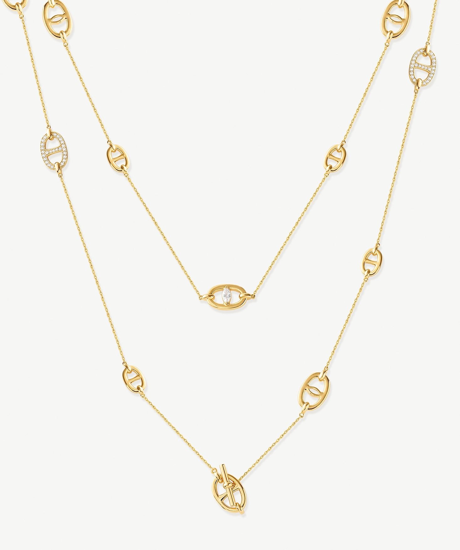 18K Gold Plated Mariner Chain Layered Necklace – 120cm Long | MaiaMina