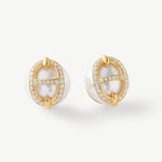 18K Gold Plated Pearl Stud Earrings with Pave Mariner Design – Elegant Nautical Jewelry | MaiaMina