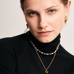 Beaded Necklace for Women, Mother of Pearl, Black Onyx & Tiger's Eye Necklace with 18K Gold Plated on Sterling Silver