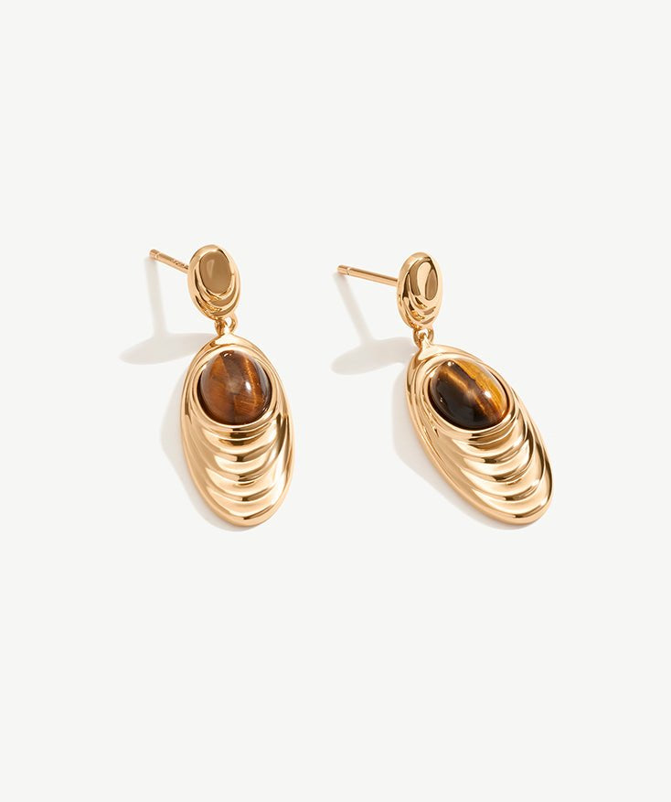 Tiger Eye Drop Earrings, Gemstone Earrings for Women with 18K Gold Plated Vermeil on Sterling Silver | MaiaMina