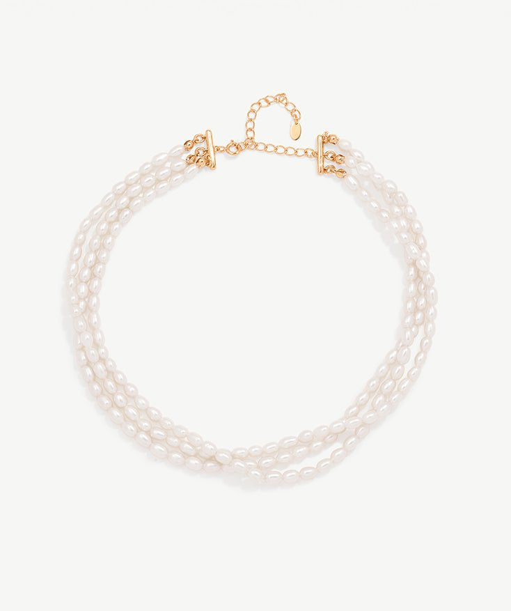 Three-Strand Pearl Beads Necklace, Statement Necklace Pearl Layering Necklace Set with 18K Gold Plated Vermeil | MaiaMina