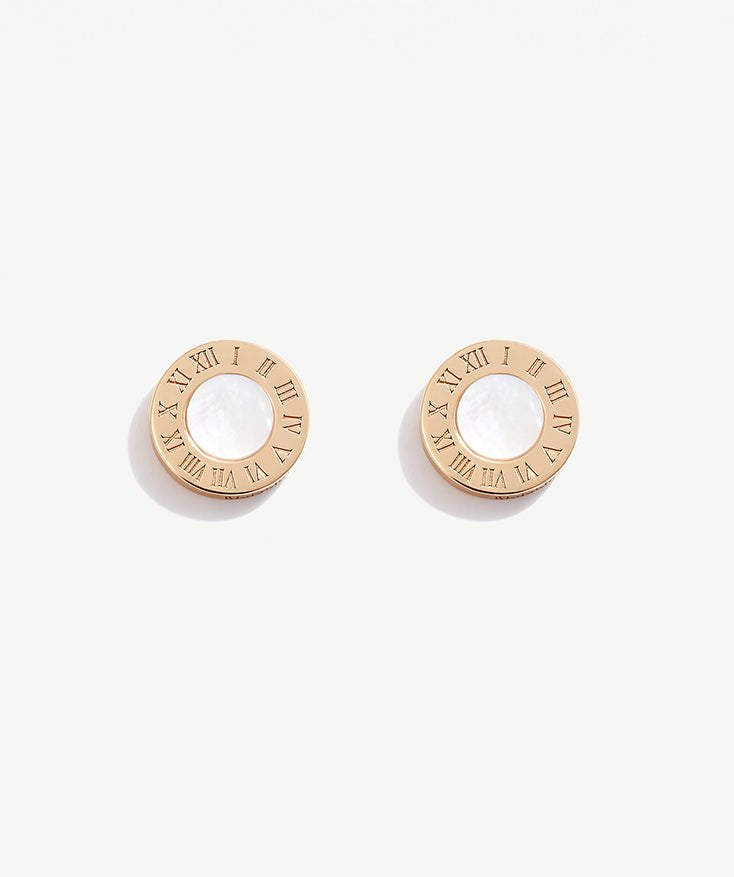 Stud Earrings for Women with Roman Numerals, Hypoallergenic White Mother of Pearl Earrings with 18K Gold Plated on Sterling Silver | MaiaMina 