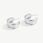 Chunky Hoop Earrings, Waffle Huggie Earrings with Rhodium Plated on Sterling Silver | MaiaMina 