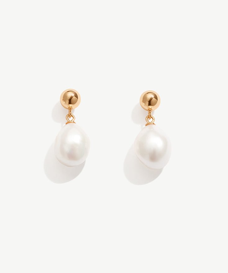 Pearl Drop Earrings For Women, 18K Gold Plated Dangle Earrings, Dainty Teardrop Baroque Freshwater Pearls | MaiaMina