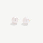 18K Gold Plated Sterling Silver Round White Freshwater Cultured Pearl Stud Earrings for Women | MaiaMina