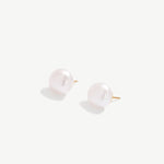 18K Gold Plated Sterling Silver Round White Freshwater Cultured Pearl Stud Earrings for Women | MaiaMina